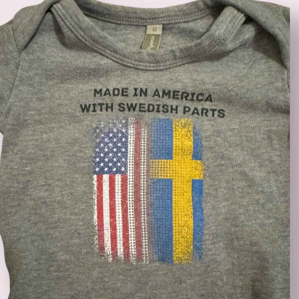 Baby Graphic Onesie USA Sweden Flags Short Sleeve Gray Size 6M